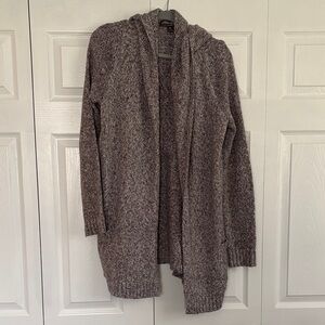 Eddie Bauer Marled Gray Hooded Open-Front Cardigan